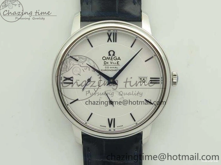 0207 Fashionable De Ville Prestige Real Power Reserve SS TW 1:1 Best Edition White Dial Blue Markers On Leather Strap A 8094